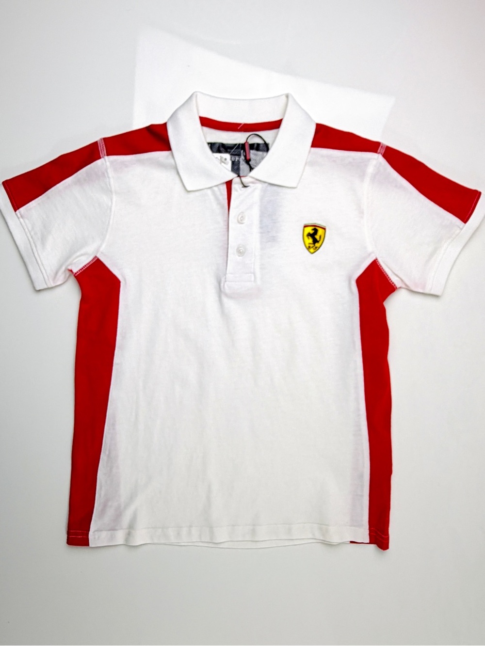 Scuderia Ferrari 100% Cotton White/Red Scudetto Short Sleeve Polo Shirt, Sz 7